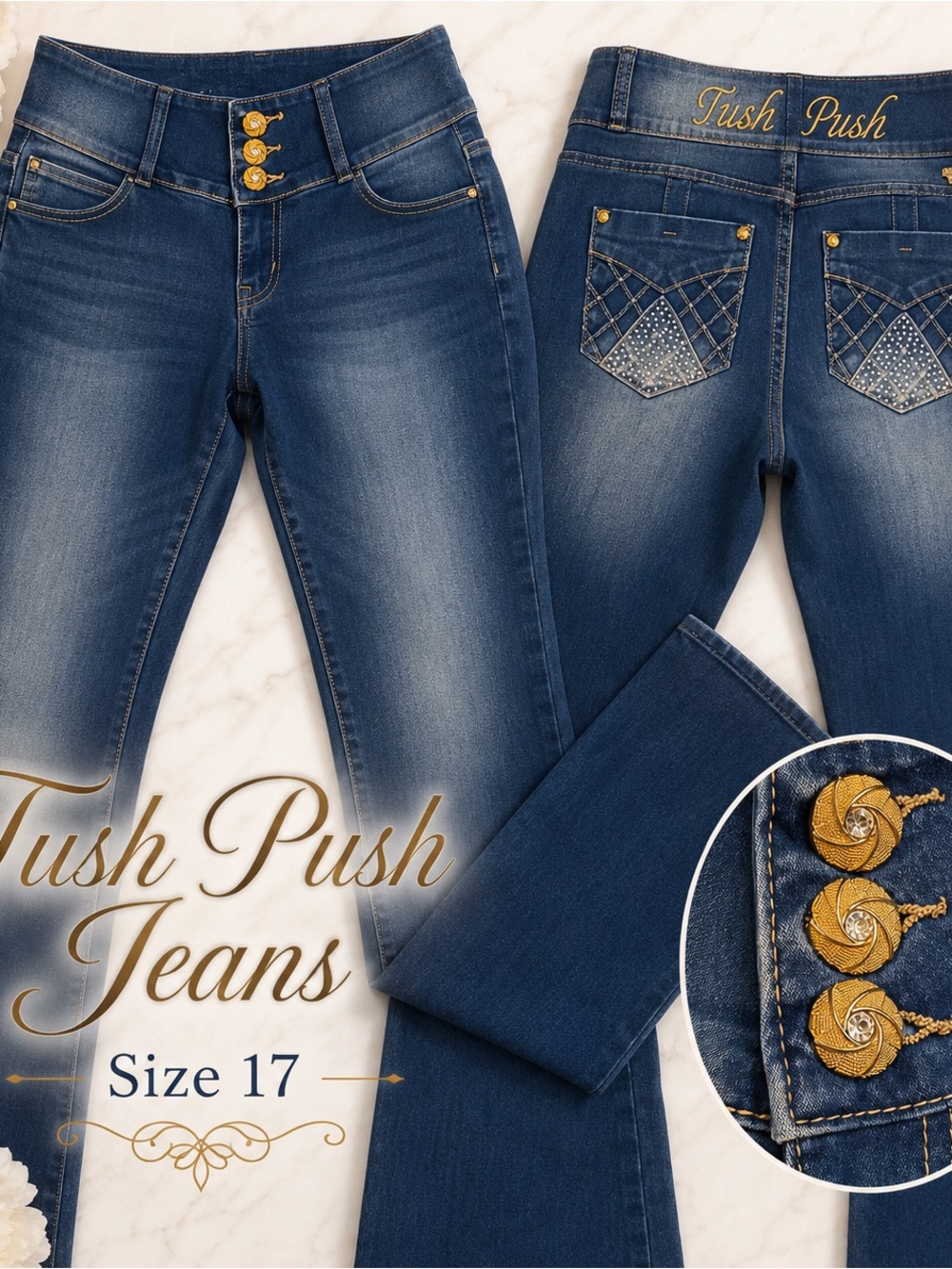 Tush Push Rhinestone Bootcut Jeans Size 17 Y2K Bling Stretch